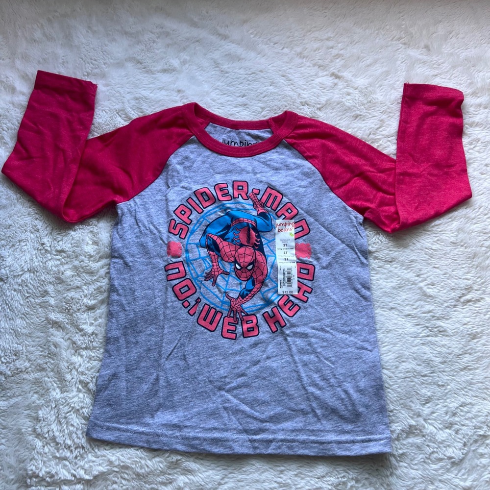 Jumping Beans Marvel Spider-Man Raglan Long Sleeve Graphic Tee Gray Red 3T NWT